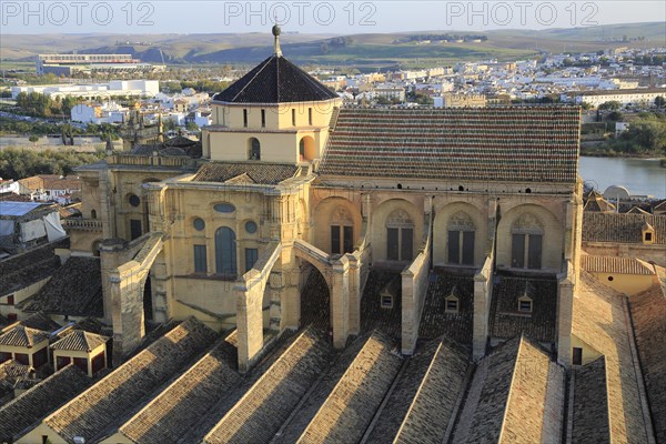 Raised angle view of Great Mosque, Mezquita cathedral, former mosque building in central, Cordoba,