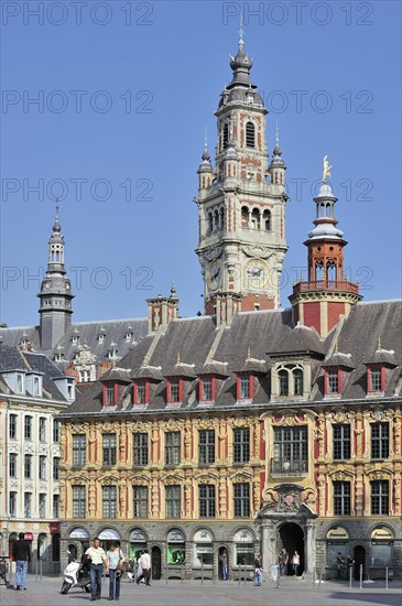 Bell tower of Chamber of Commerce and La Vieille Bourse at the Place du General de Gaulle, Lille,