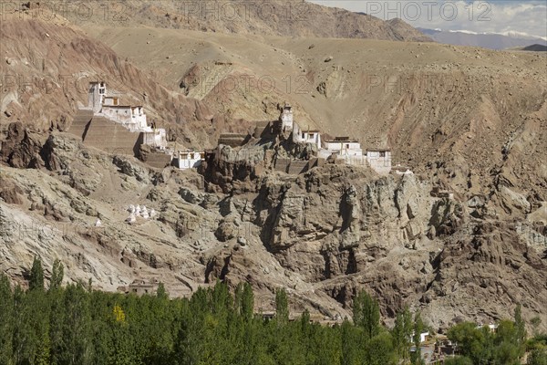 Basgo Gompa, the Buddhist monastery and fortress in Central Ladakh, with the village below it and