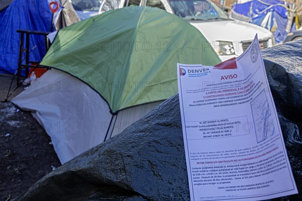 Denver, Colorado, Immigrants, mostly from Venezuela, live in a tent camp near downtown Denver.