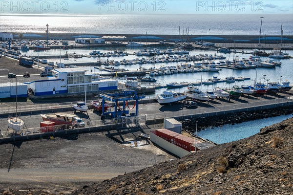 View of harbour basin old marina harbour for sports boats yachts yachts of holiday resort Morro