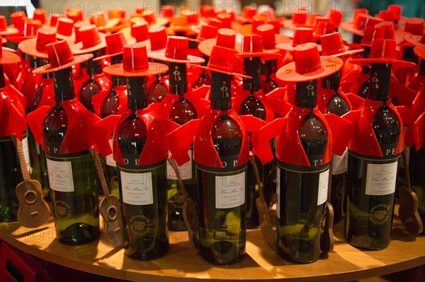 Tio Pepe sherry bottles at Gonzalez Byass bodega, Jerez de la Frontera, Cadiz province, Spain,
