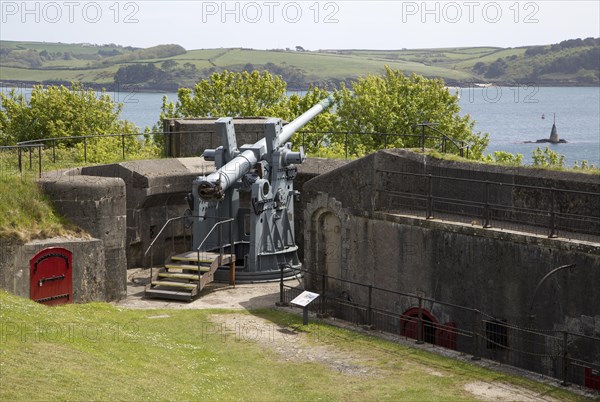 Historic military artillery gun, Pendennis Castle, Falmouth, Cornwall, England, UK