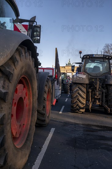 Germany, Berlin, 08.01.2024, Protest by farmers in front of the Brandenburg Gate, nationwide