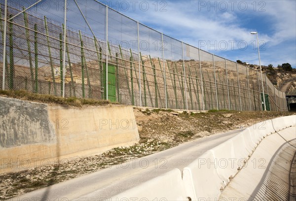 High security fences separate the Spanish exclave of Melilla, Spain from Morocco, north Africa,