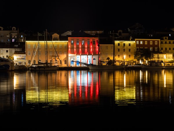 Museum of Apoxyomenos, harbour of Mali Losinj, night shot, island of Losinj, Kvarner Gulf Bay,