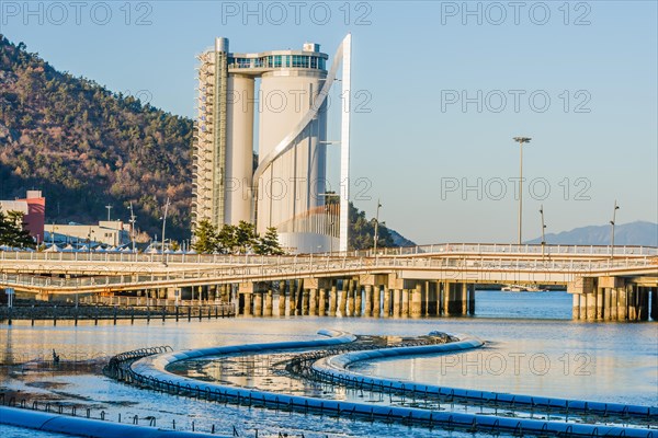 Yeoso, South Korea: December 25, 2017: Sky Tower (written in Korean letters) located in Yeosu,
