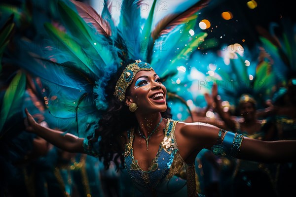 Captivating image capturing the essence of the Rio Carnival, showcasing a dancer adorned in an