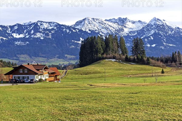 View of Heidelbeerkopf, Schnippenkopf, Entschenkopf and Rubihorn, near Kierwang, Illertal,