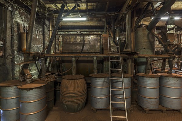 Bronze powder production room with filling plant in a metal powder mill, founded around 1900,