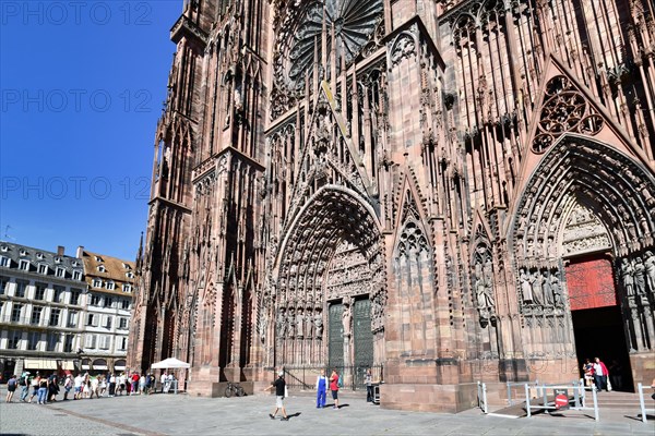 Strasbourg, France, September 2023: Entrance door of famous Strasbourg Cathedral in France in