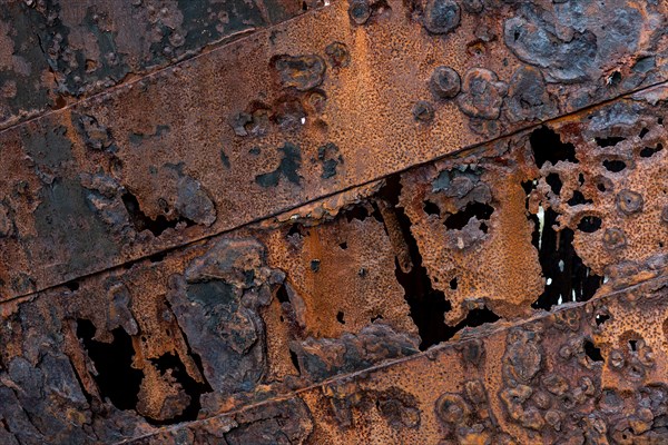 Rusty ship, shipwreck, abandoned herring factory Djupavik, Reykjarfjoerour, Strandir, Arnes,