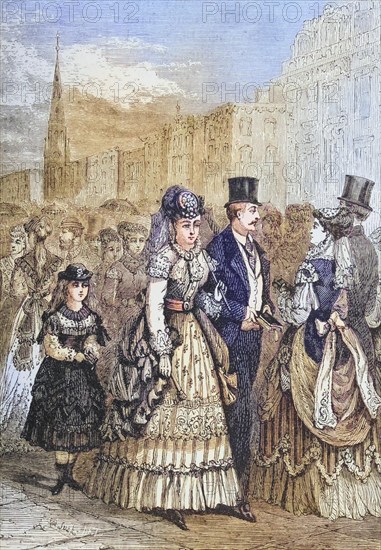 Strolling crowd on Fifth Avenue in New York in the 1870s. From American Pictures Drawn With Pen And