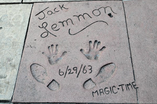 Handprints and footprints of JACK LEMMON, Hollywood Boulevard, Los Angeles, California, USA, North