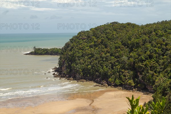 Bako national park, sea sandy beach, sunny day, blue sky and sea. Vacation, travel, tropics