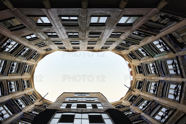 Museum, cultural centre, Casa Mila, Casa Mila, facade in the inner courtyard, view upwards,