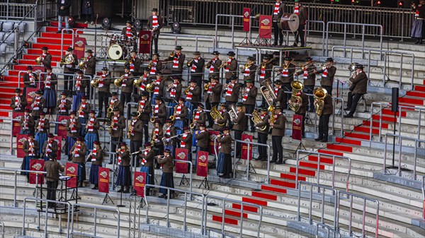 The Hoehenkirchen-Siegertsbrunn brass band plays at the memorial service, funeral service of FC
