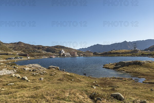 Gotthard Pass, plateau at the top of the pass (2106 m) with Lago della Piazza, Canton Ticino,