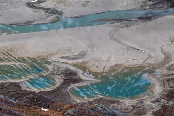 Meltwater lake near a glacier tongue, reflection, riverbed, Pasterze, Hohe Tauern National Park,