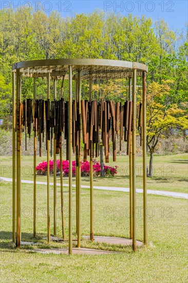 Sculpture: Wind chimes of rusted metal pipes at DMZ Peace Park. Artist unknown in Goseong, South
