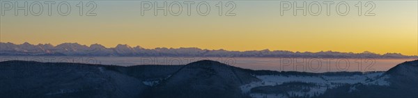 Large Alpine panorama with Bernese and French Alps with Wildstrubel, Stockhorn, Dent Blanche and