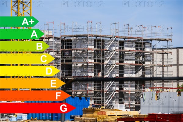 New development area of a residential neighbourhood, graphic with energy efficiency classes for
