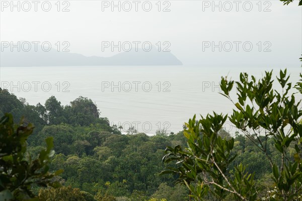 Bako national park, sea sandy beach, overcast, cloudy day, sky and sea. Vacation, travel, tropics