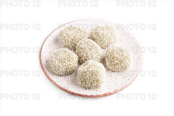 Japanese rice sweet buns mochi filled with pandan jam isolated on white background. side view,