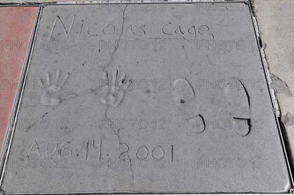 Handprints and footprints of Nicolas Cage, Hollywood Boulevard, Los Angeles, California, USA, North