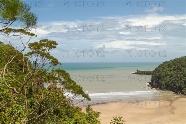 Bako national park, sea sandy beach, sunny day, blue sky and sea. Vacation, travel, tropics
