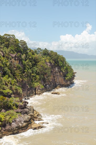 Bako national park, sea sandy beach, sunny day, blue sky and sea. Vacation, travel, tropics