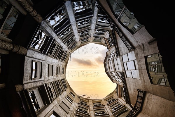 Museum, cultural centre, Casa Mila, Casa Mila, facade in the inner courtyard, view upwards,