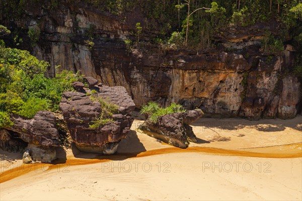 Bako national park, sea sandy beach, sunny day, blue sky and sea. Vacation, travel, tropics