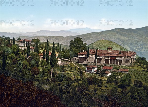 The monastery of Agia Lavra, near Kalavryta, Achaea, Greece, 1890, Historic, digitally restored