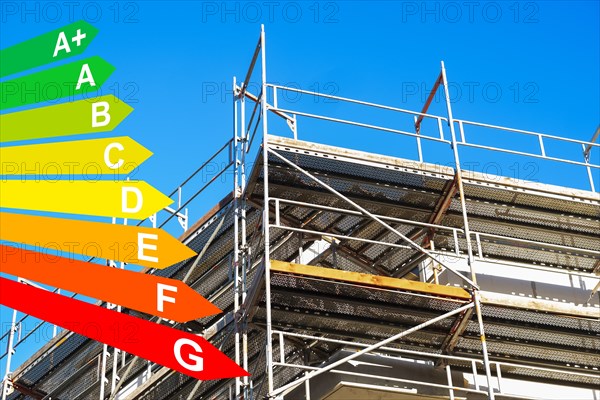 New development area of a residential neighbourhood, graphic with energy efficiency classes for