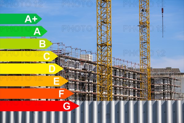 New development area of a residential neighbourhood, graphic with energy efficiency classes for