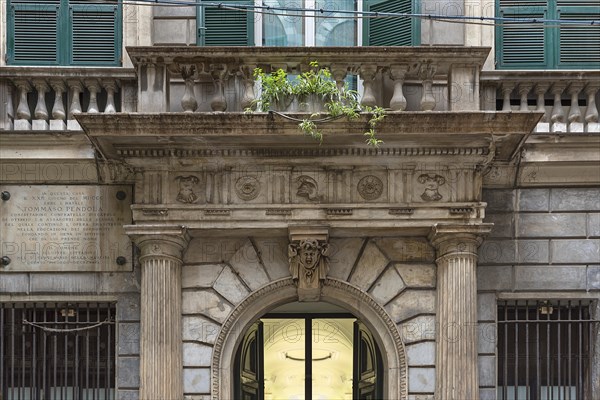 Entrance portal of the birthplace of Tommaso Pendola, 1800 -1883, Italian priest and pedagogue,