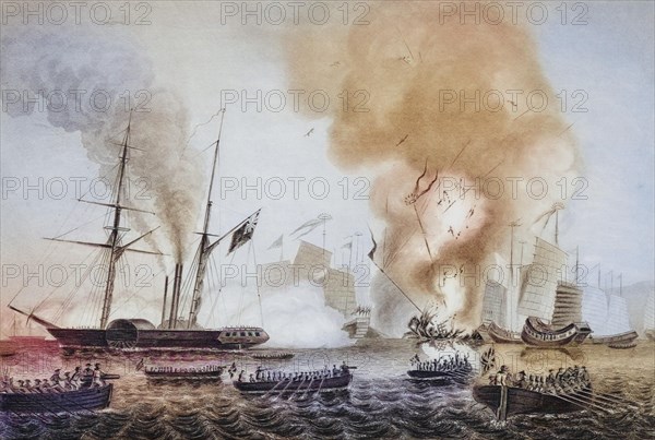 The steamer Nemesis of the Hon. East India Company and the boats Sulpher, Calliope, Larne and