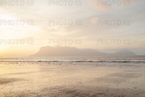 Bako national park, sea sandy beach, overcast, cloudy sunset, sky and sea, low tide. Vacation,