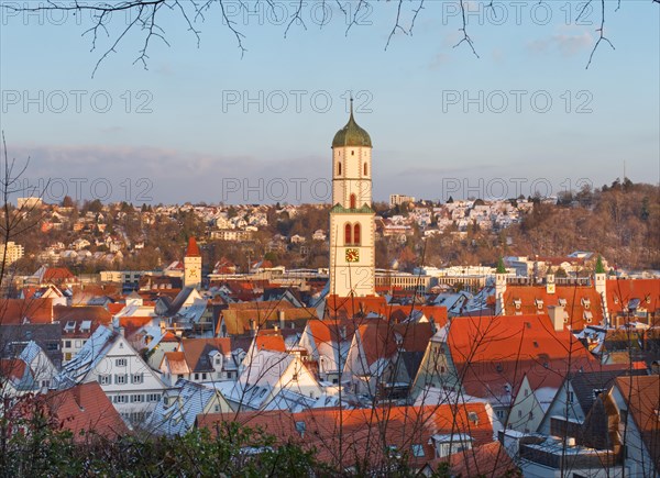 The town centre of Biberach an der Riss with Ulm Gate in the background, Biberach an der Riss,