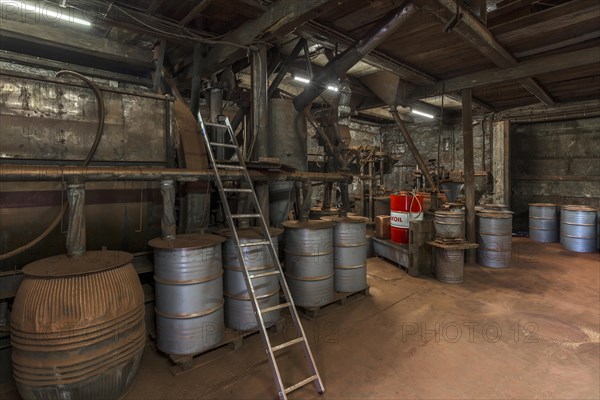 Bronze powder production room with filling plant in a metal powder mill, founded around 1900,