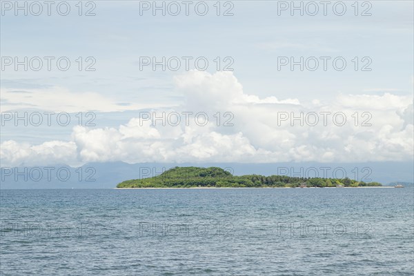 Lombok and Gili Air islands, overcast, cloudy day, sky and sea. Vacation, travel, tropics concept,