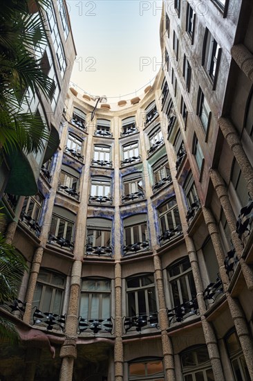Museum, cultural centre, Casa Mila, Casa Mila, facade in the inner courtyard, view upwards,