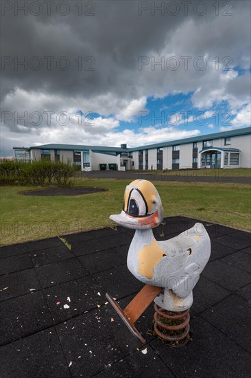 Playground and housing estate, Asbru, former U.S. Naval Air Station Keflavik, Reykjanes Peninsula,
