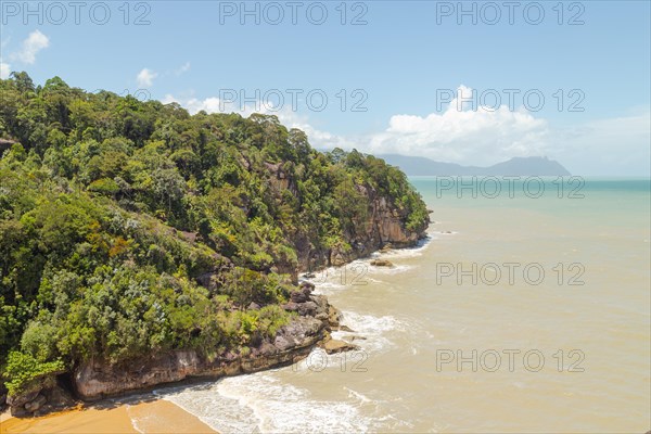 Bako national park, sea sandy beach, sunny day, blue sky and sea. Vacation, travel, tropics