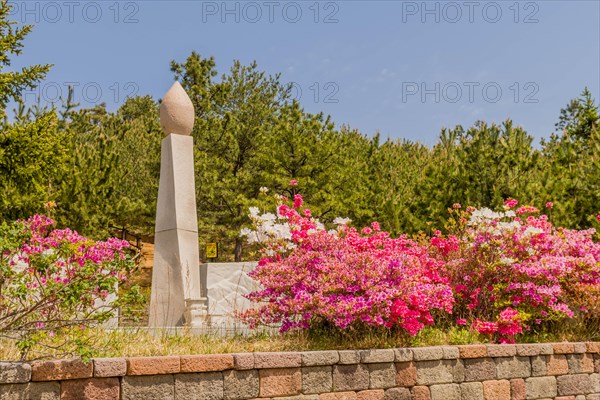 War memorial and flowerbed at nature park at Goseong Unification Observation Tower in Goseong,