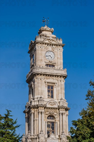 Four story clock tower in Istanbul park commissioned by Sultan Abdulhamid II in the early 19th