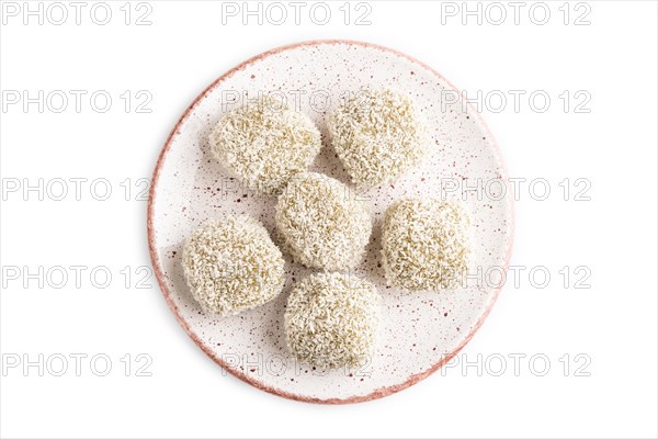 Japanese rice sweet buns mochi filled with pandan jam isolated on white background. top view, flat