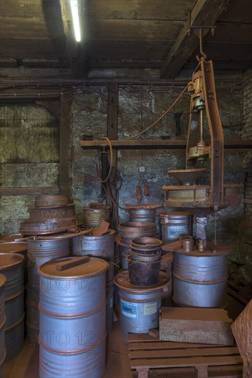 Bronze powder production room with filling plant in a metal powder mill, founded around 1900,