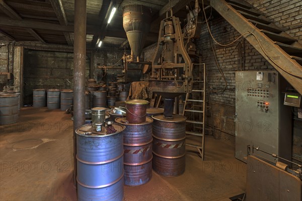 Bronze powder production room with filling plant in a metal powder mill, founded around 1900,